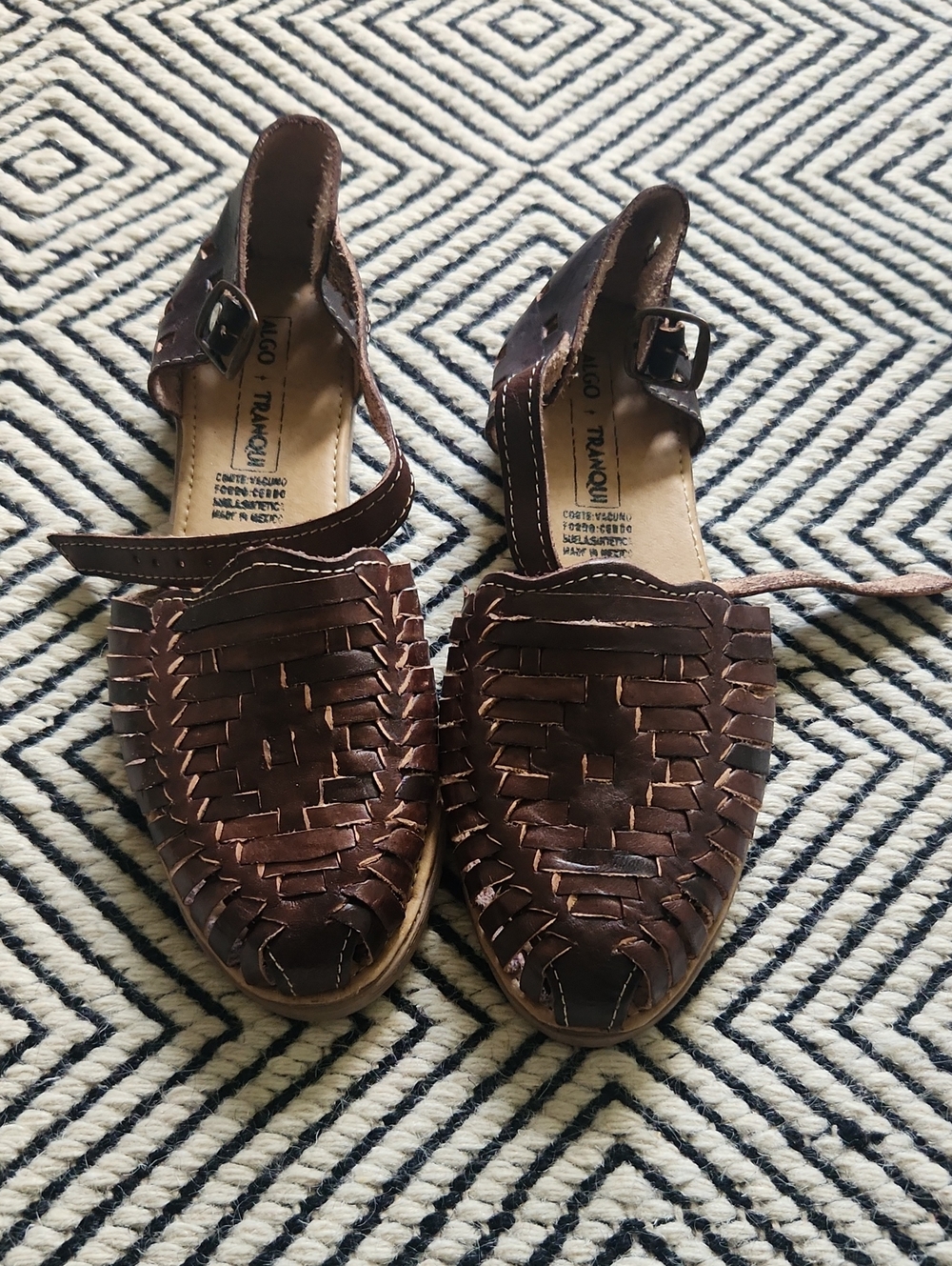 Algo & Tranqui Brown Woven Leather Huarache Slingback Mexican Sandals